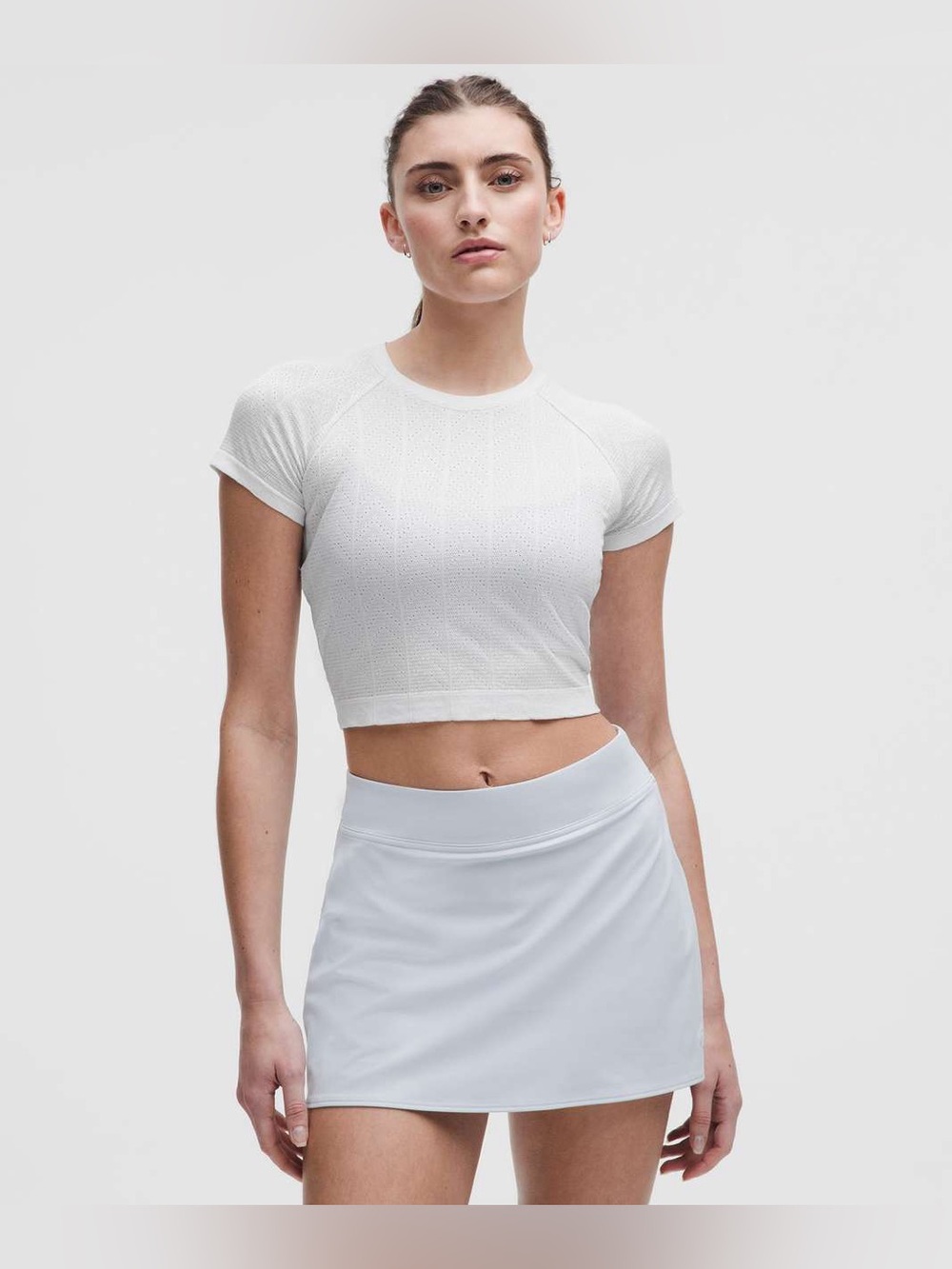 Lululemon Swiftly Pointelle Cropped Short Sleeve size 4 Herringbone Dot White